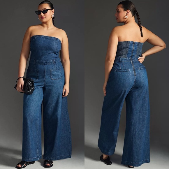 NWT Anthropologie Pilcro The Skipper Strapless Denim Wide Leg Jumpsuit - Picture 7 of 7